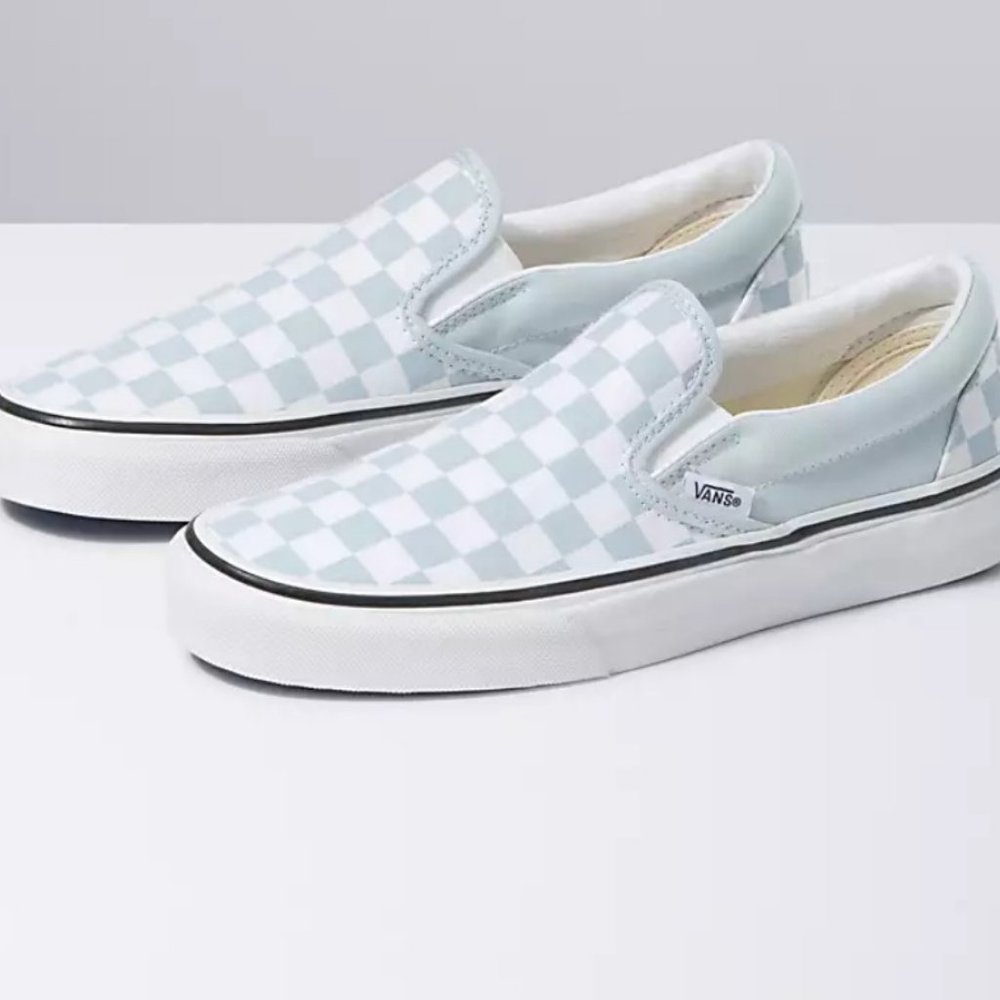 Vans Baby Blue/True White Checkerboard Slip-On Sneaker Unisex US MENS Size 10